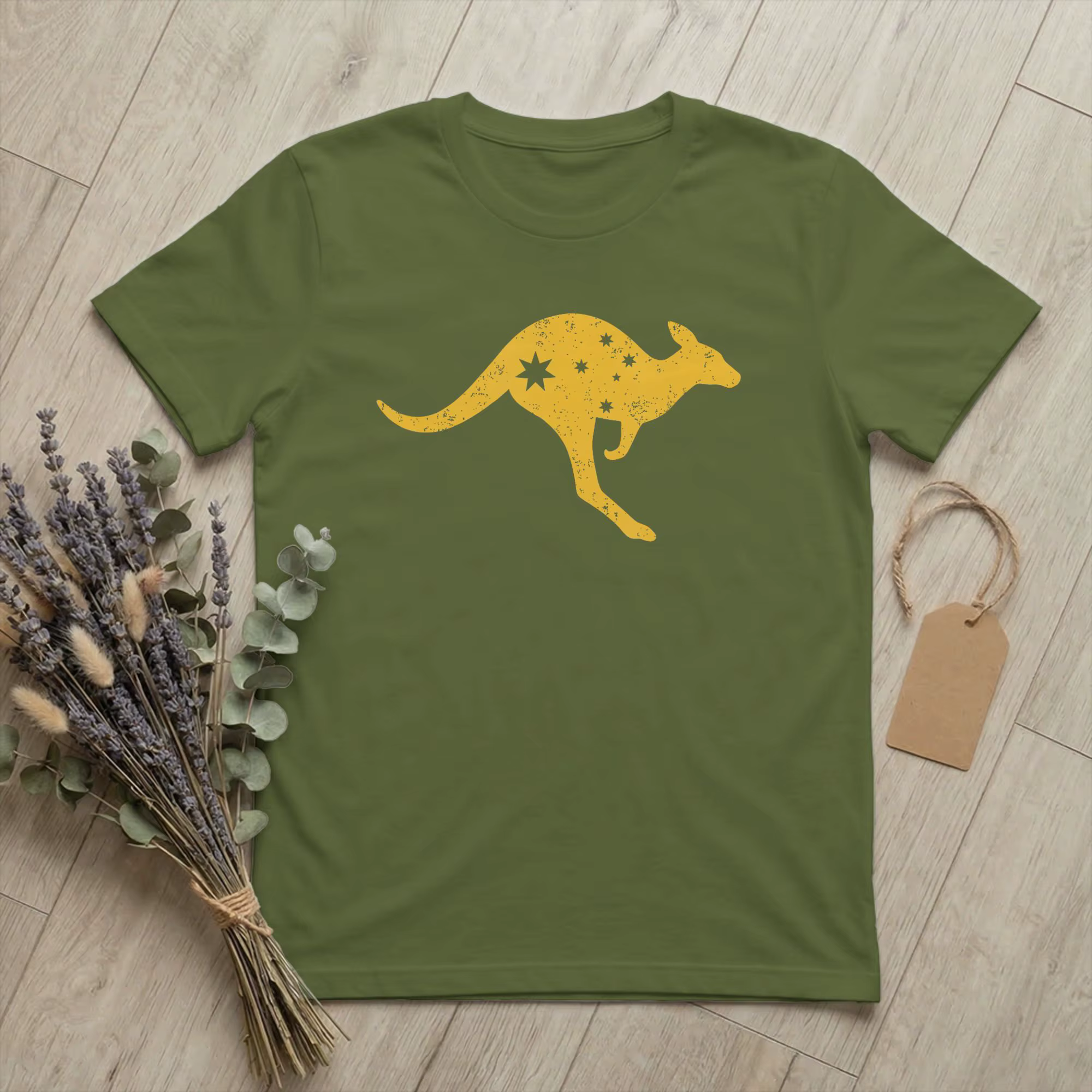 T-shirt kangourou australien Southern Cross pour hommes, drapeau australien, en coton, col rond, man