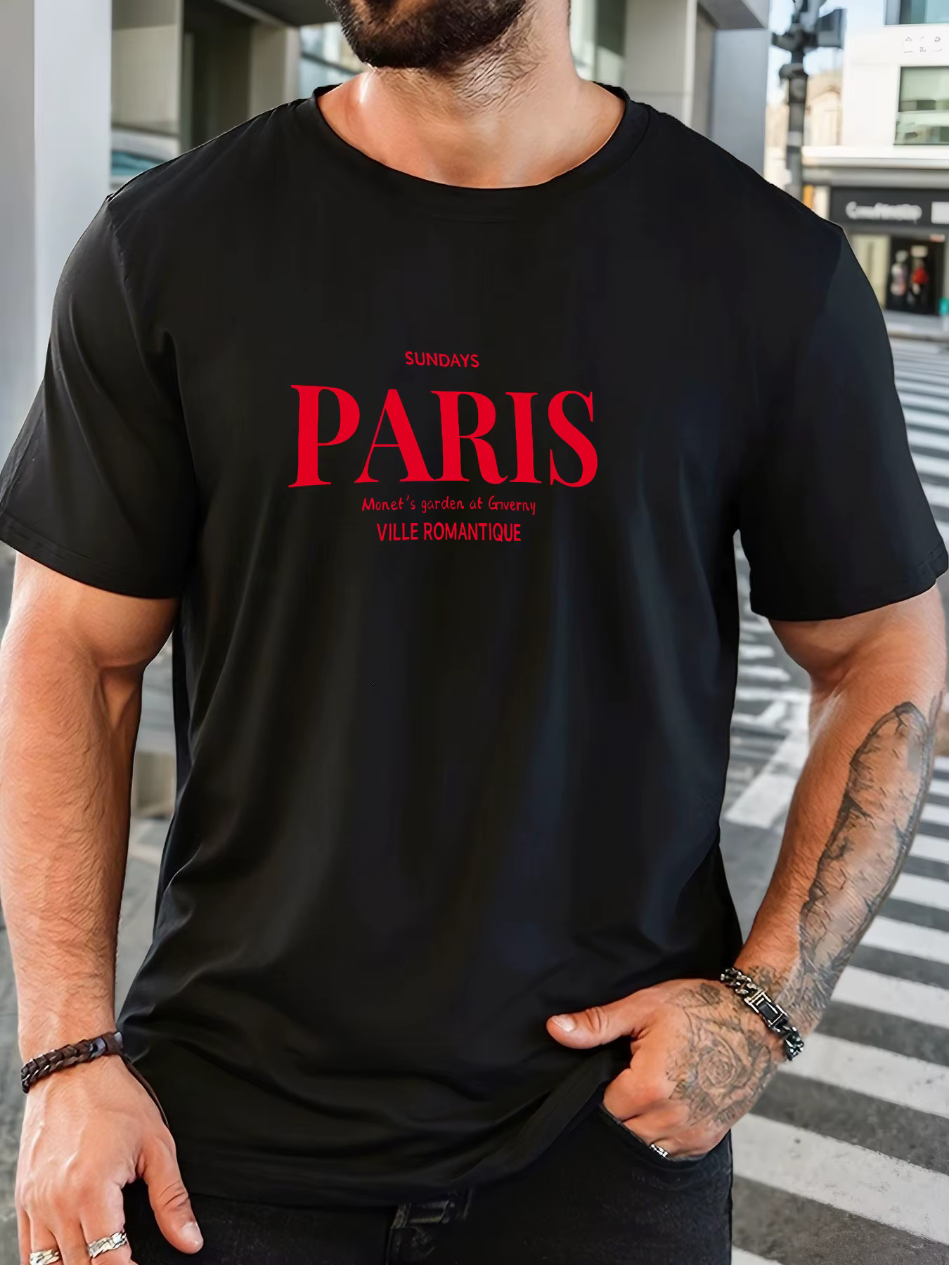T-shirt imprimé 100 % coton pour hommes paris art pattern été décontracté surdimensionné col rond à 