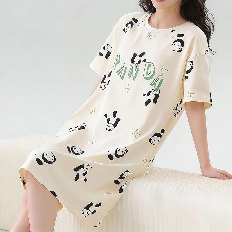 Pyjama Femme Mignon Chat – Robe de Nuit Tendance Été – Vêtement de Nuit Dessin Animé Grande Taille