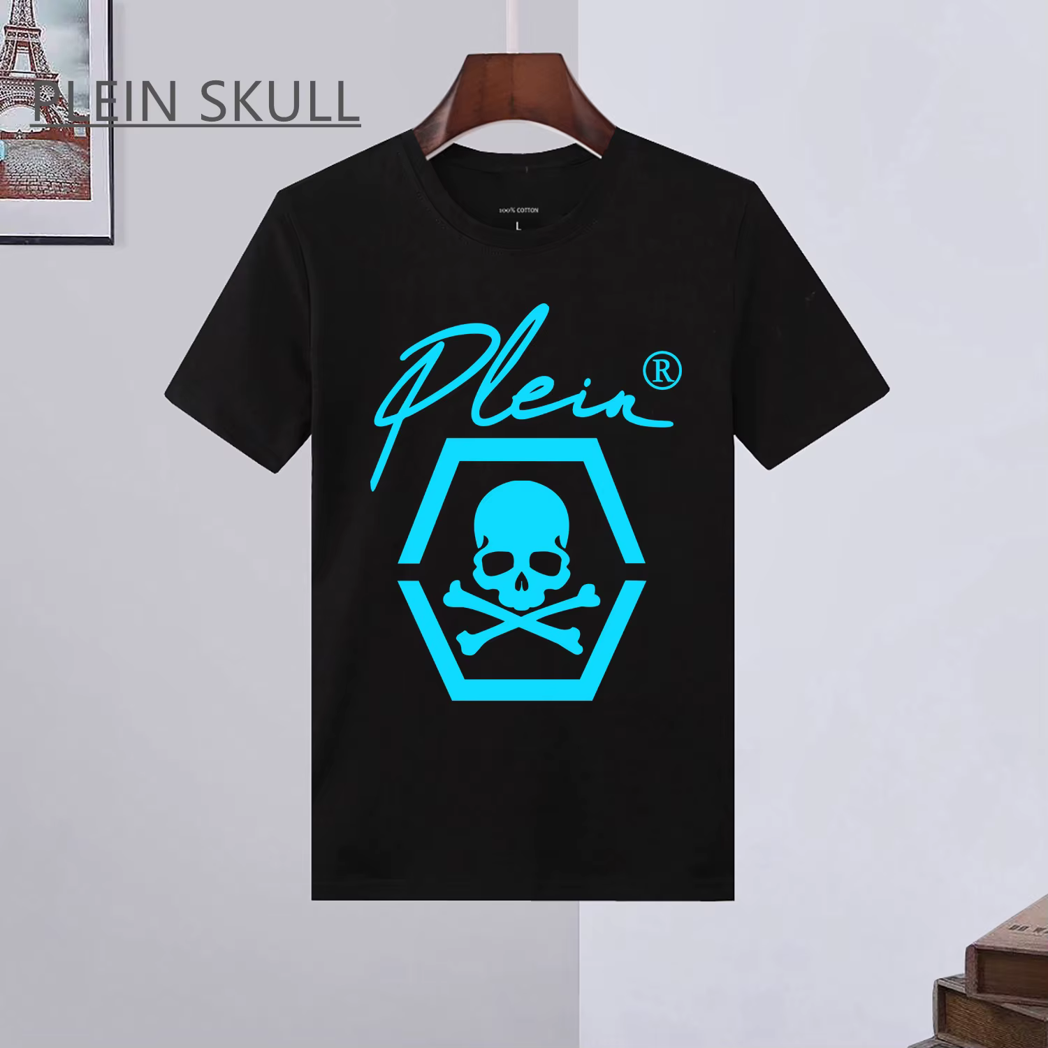 PLEIN crâne imprimé respirant T-shirt hommes rue gothique ample T-shirt surdimensionné coton Hip Hop