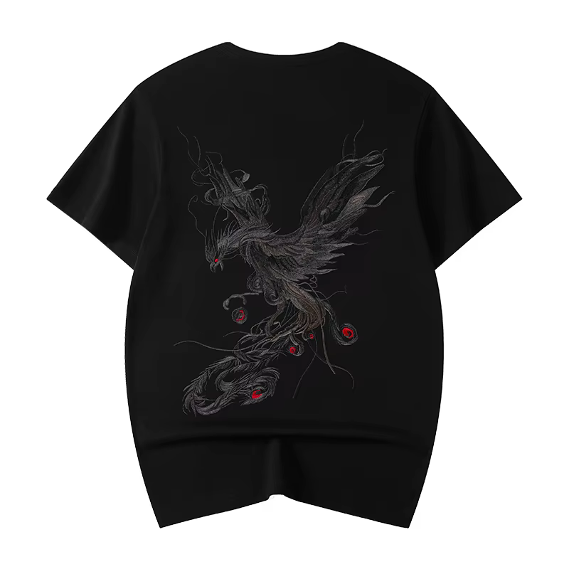 T-shirt brodé vintage pour hommes, Phoenix japonais, coton, manches courtes, décontracté, été, stree