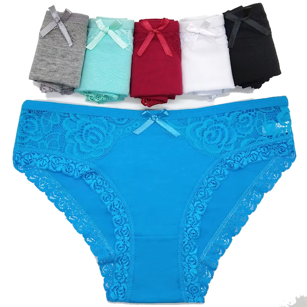 Culotte Sexy en Coton et Dentelle pour Femme, Sous-Vêtement Taille Basse, Lot de 6 Pièces