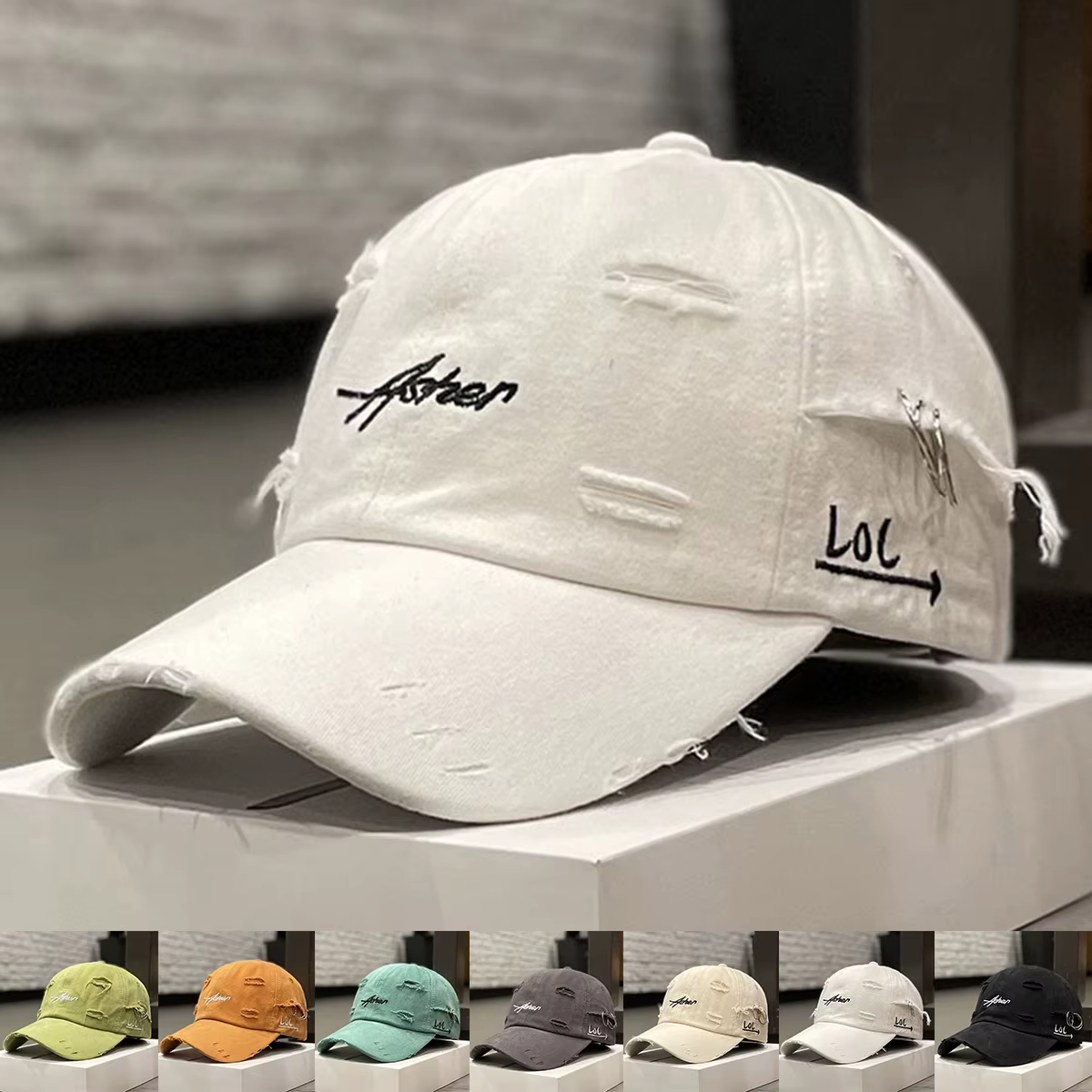 Casquette de Baseball unisexe Asher avec trou brodé, anneau en fer, chapeaux décontractés réglables 