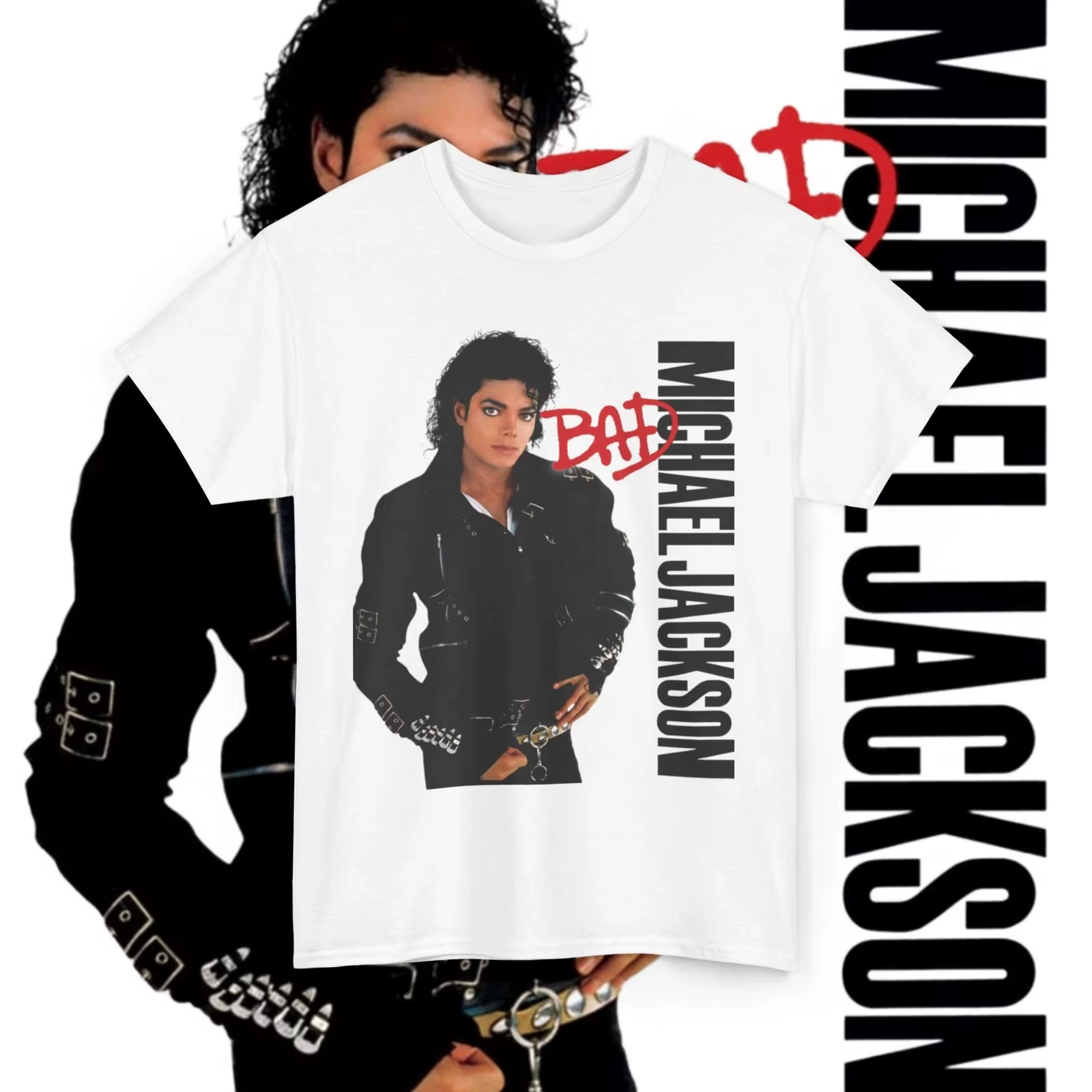 Noir ou blanc - Michael Jackson MJ nouveau t-shirt pour homme unisexe col rond 100% coton à manches 