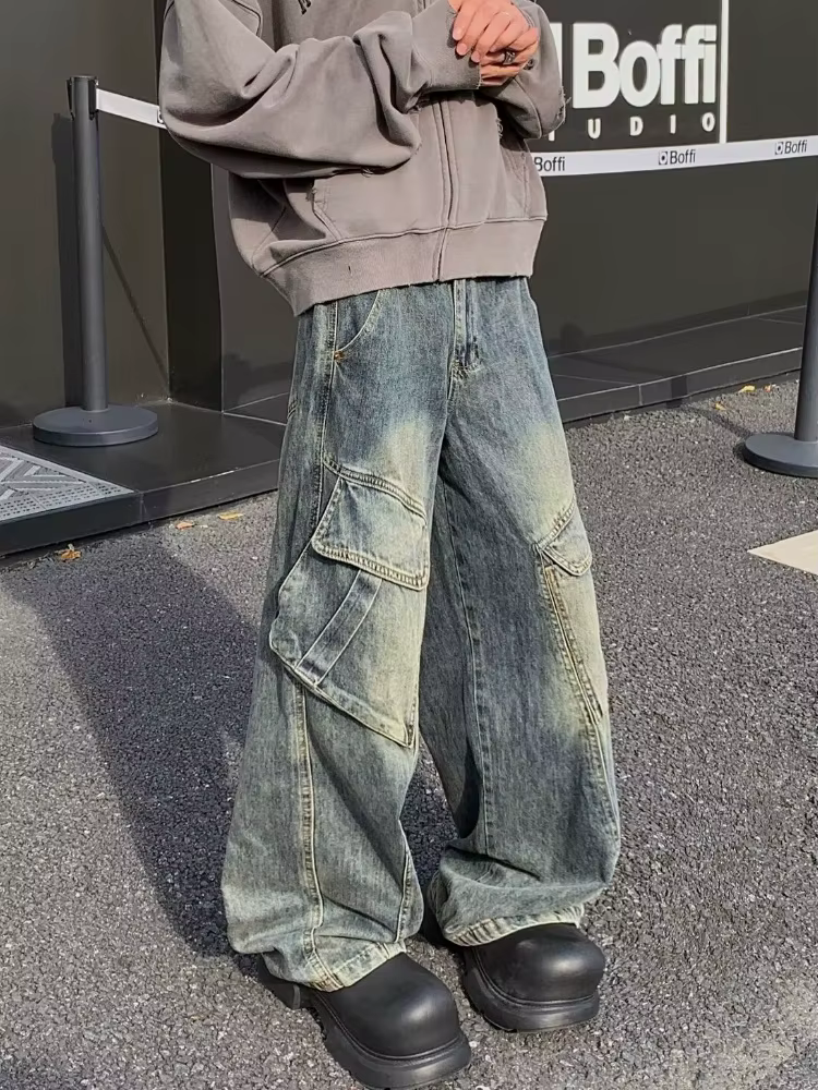 2025 Trashy Y2K Streetwear Vintage Bleu Baggy Cargo Jeans Pantalon Pour Hommes Vêtements Droit En Dé