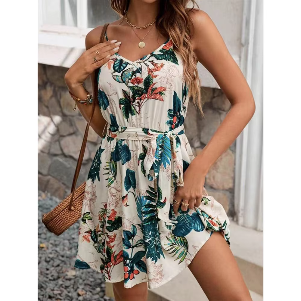 Une robe ceinture pour femme de style bohème, adaptée aux vacances et aux activités de plein air, co