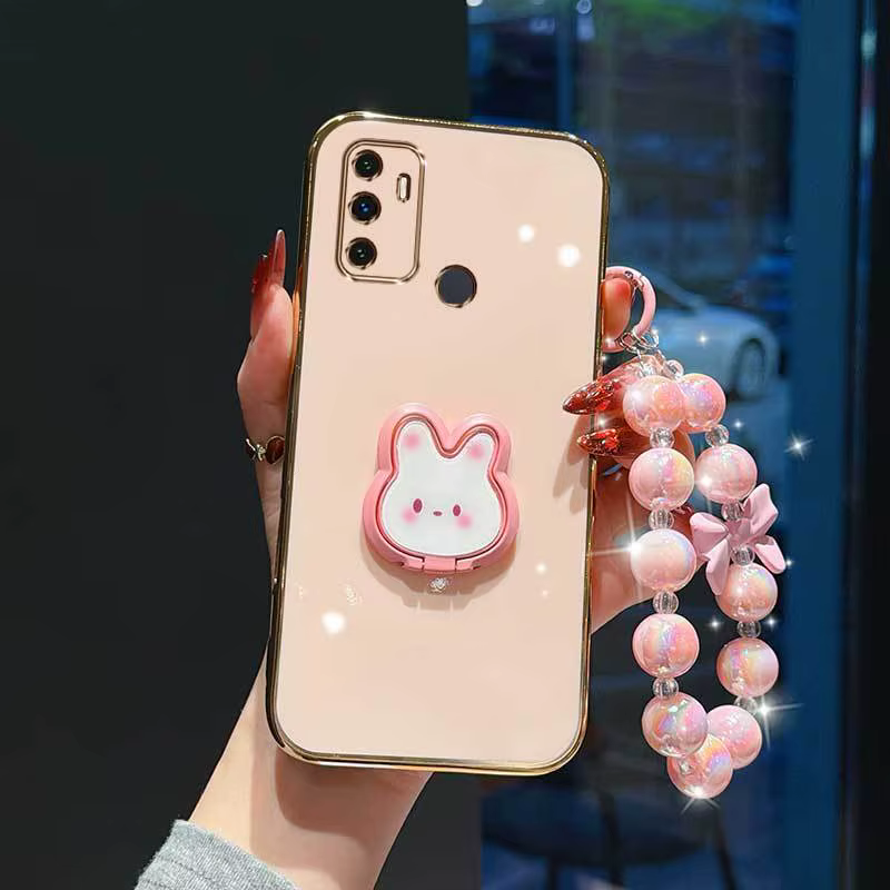 3 pièces (coque de téléphone + cordon + support lapin) Coque de téléphone adaptée pour OPPO A11s/A16