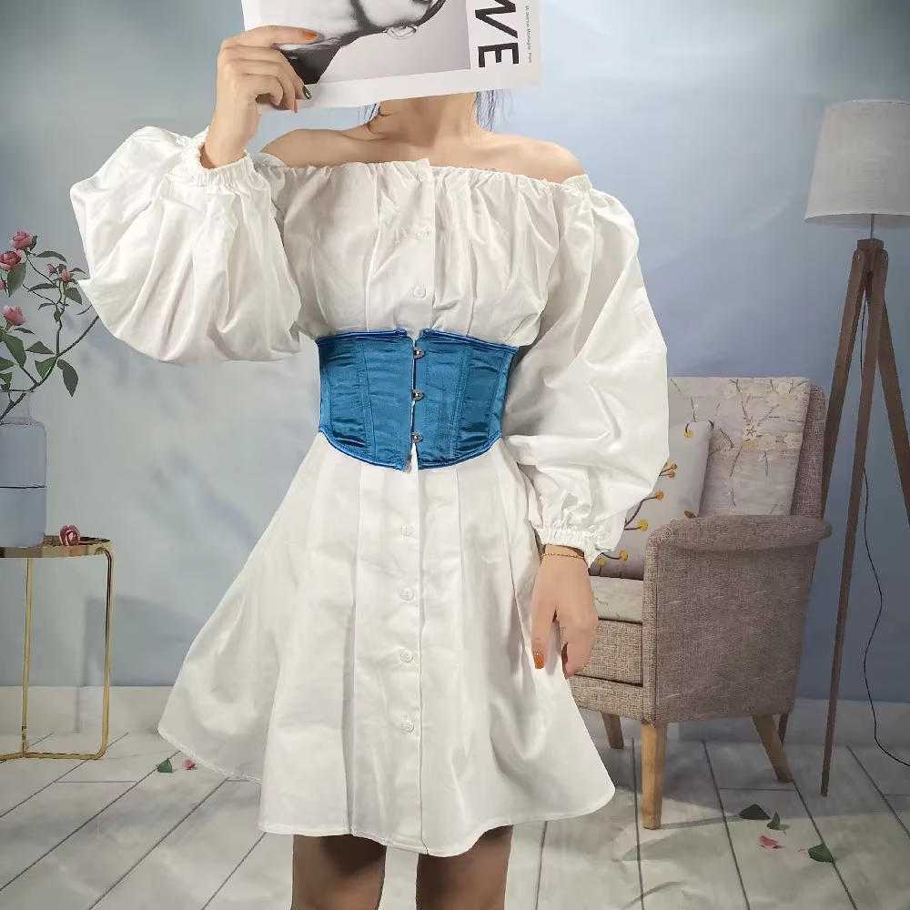 Corset court sous le buste en Satin, Bustier désossé en poisson, ceinture amincissante, solide, noir