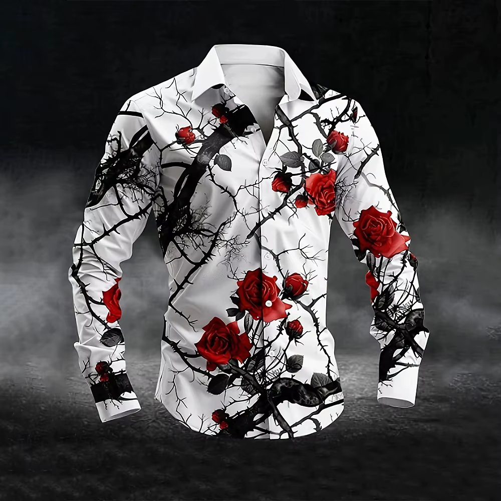 Chemise à imprimé tête de mort pour hommes, chemise classique de fête d'Halloween, chemise boutonnée