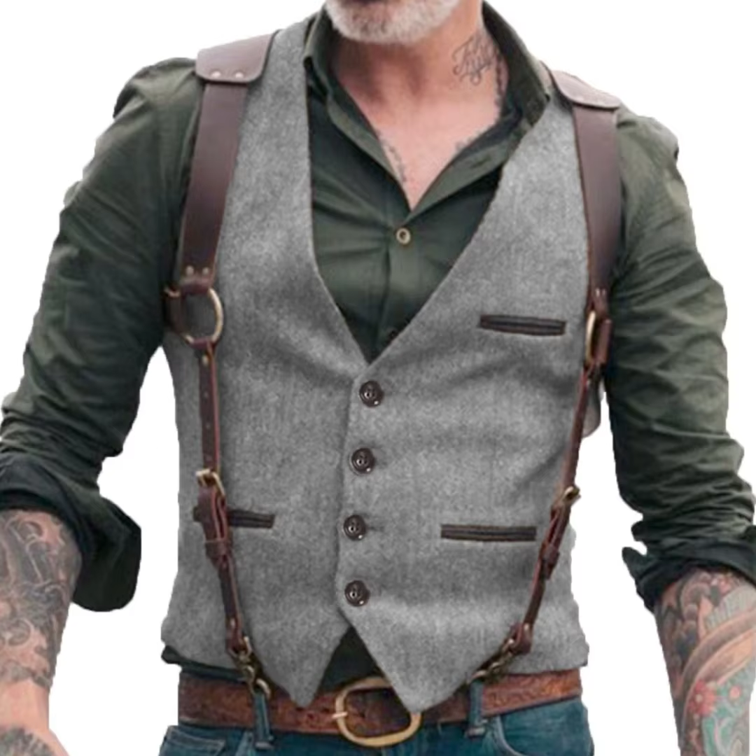 Hommes gilet marron col en v simple bouton solide gilet pour mariage anniversaire Banquet affaires d