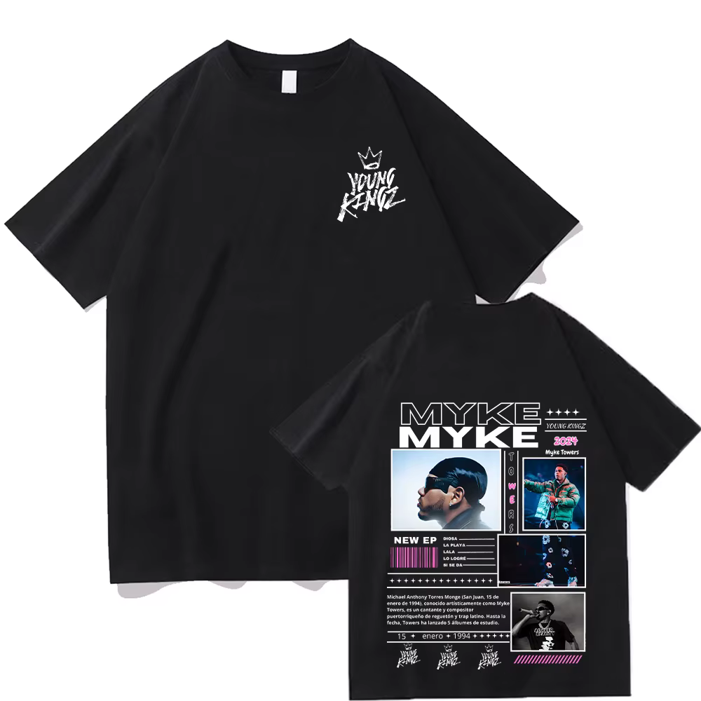 T-Shirt à Manches Courtes pour Homme et Femme, avec Imprimé Graphique Rare Myke Towers, Mode Hip Hop