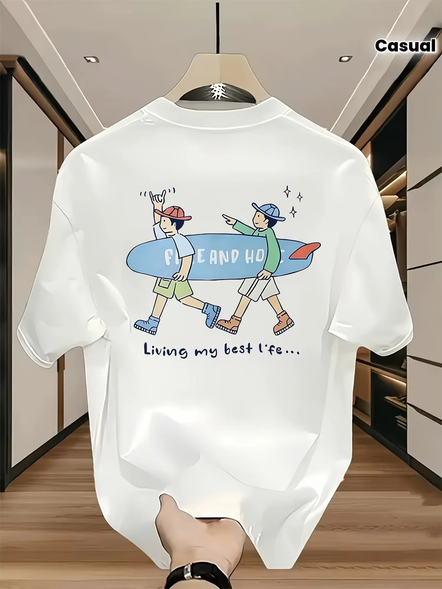 T-shirt pour homme 100% coton avec imprimé surf, style île fraîche, haut unisexe ample et confortabl