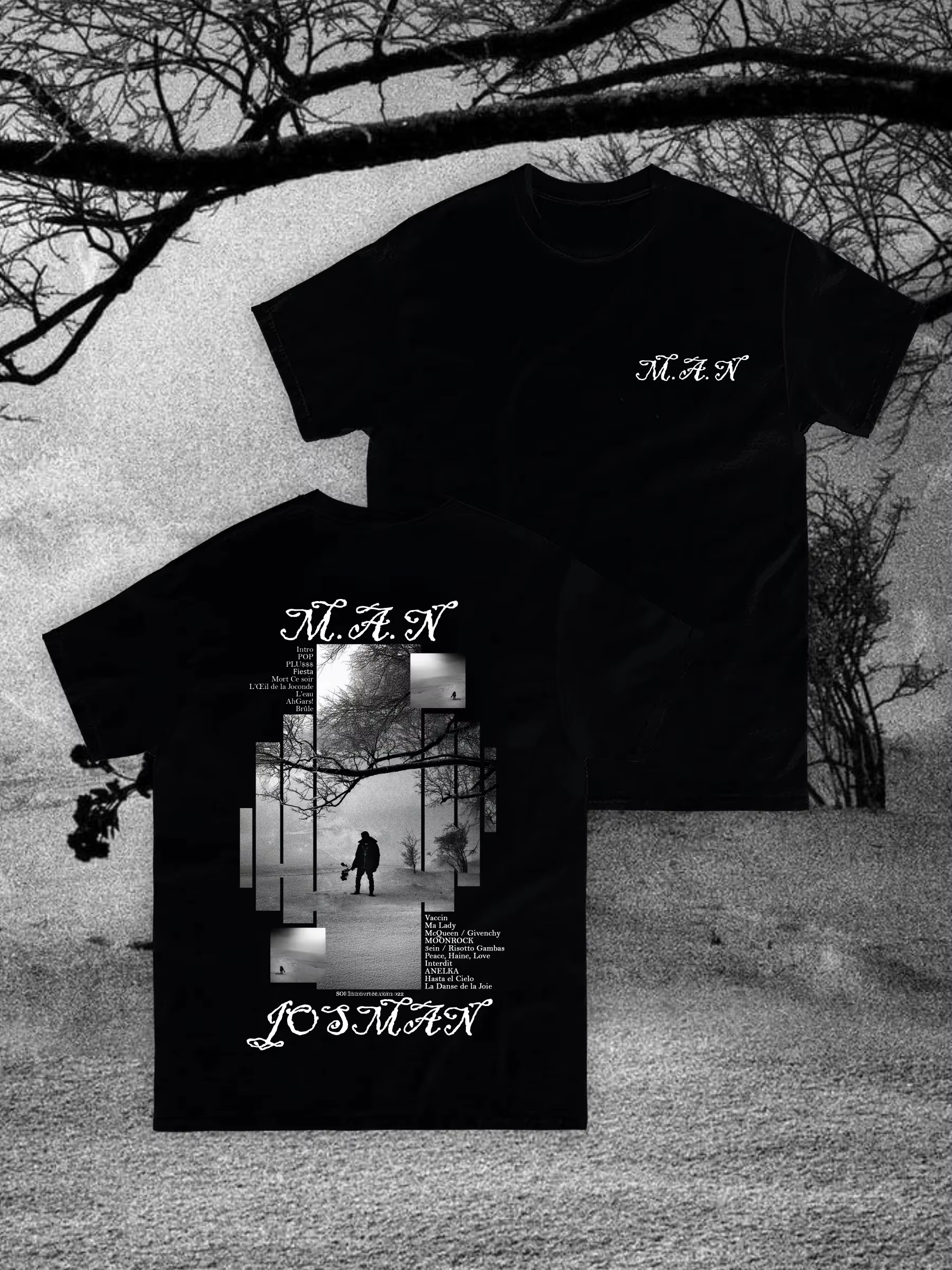 T-shirt graphique du rappeur chanteur français Josman, album « M.A.N », T-shirt pour hommes et femme