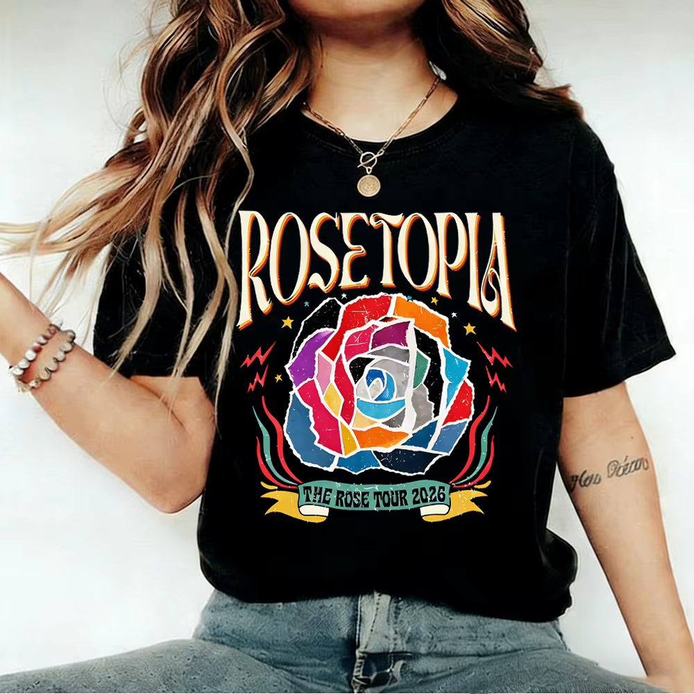 T-shirt The Rose Rosetopia 2026 World Tour, T-shirt rétro The Rose, T-shirt tendance du groupe Kpop,