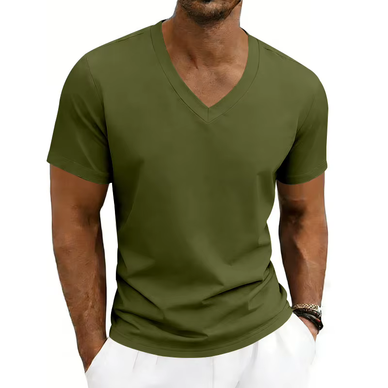 T-shirt à manches courtes pour homme, col en V, décontracté, couleur unie, grande taille, confortabl