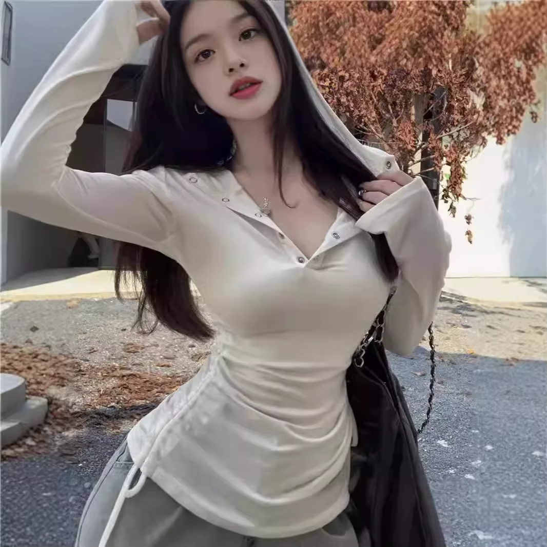 T-shirt à capuche à manches longues MiWhite pour femme, nouvelle collection automne 2024, style ajus