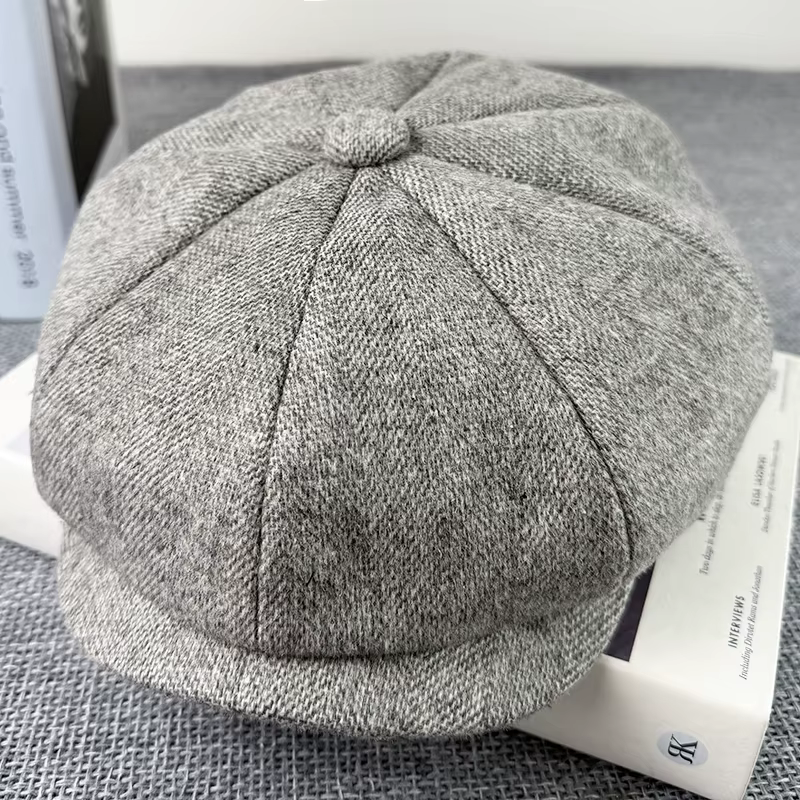 Casquette octogonale grise Vintage laine casquettes de gavroche haute qualité hommes femmes bérets d