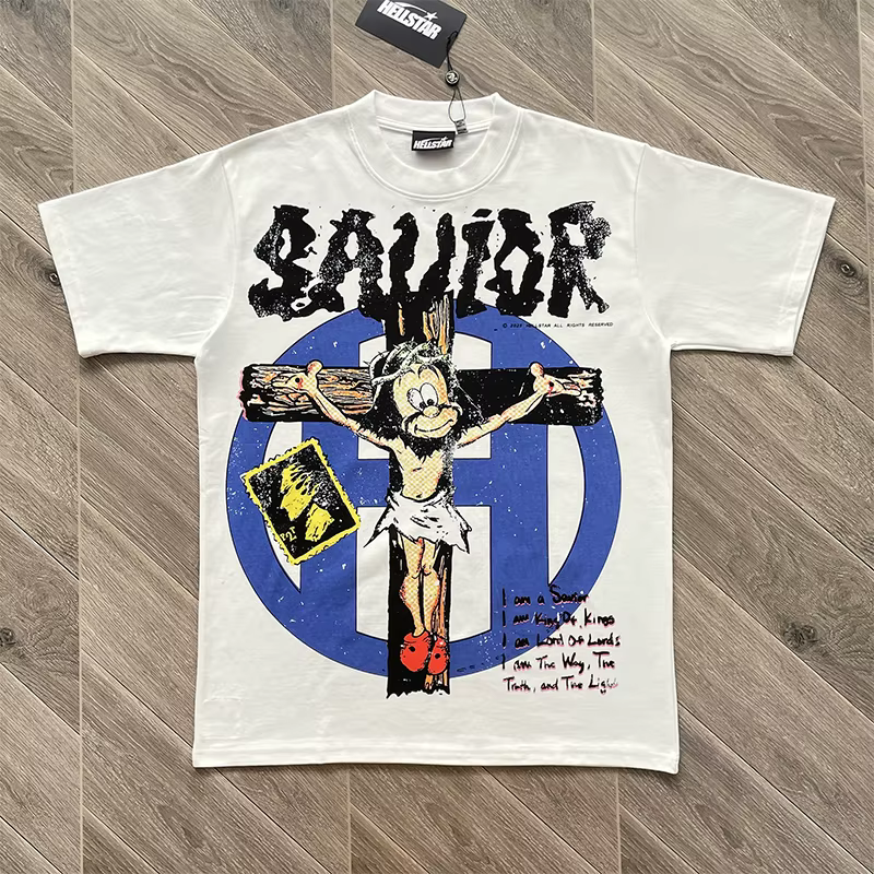 T-shirt à manches courtes en coton avec imprimé croix de style cartoon HS Creative Style