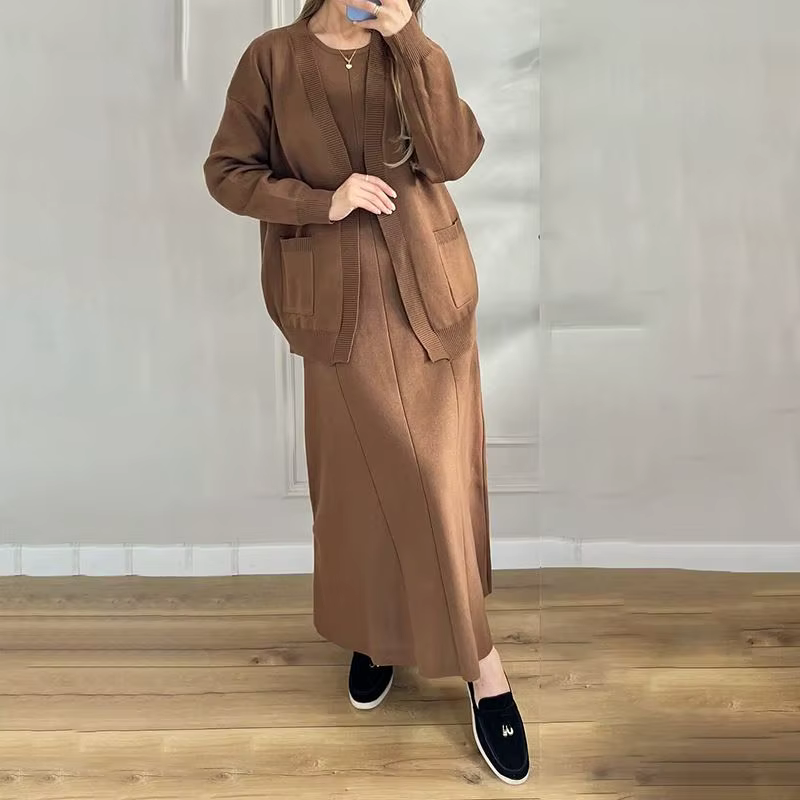 Mode pull décontracté manteau femmes Vintage automne hiver robe pull ensembles vêtements pour femmes