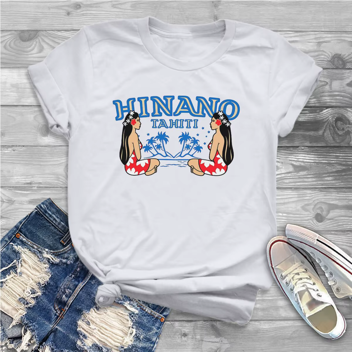 Arbre femmes t-shirt Hinano Tahiti plage tranquille T-Shirts occasionnels à manches courtes col rond