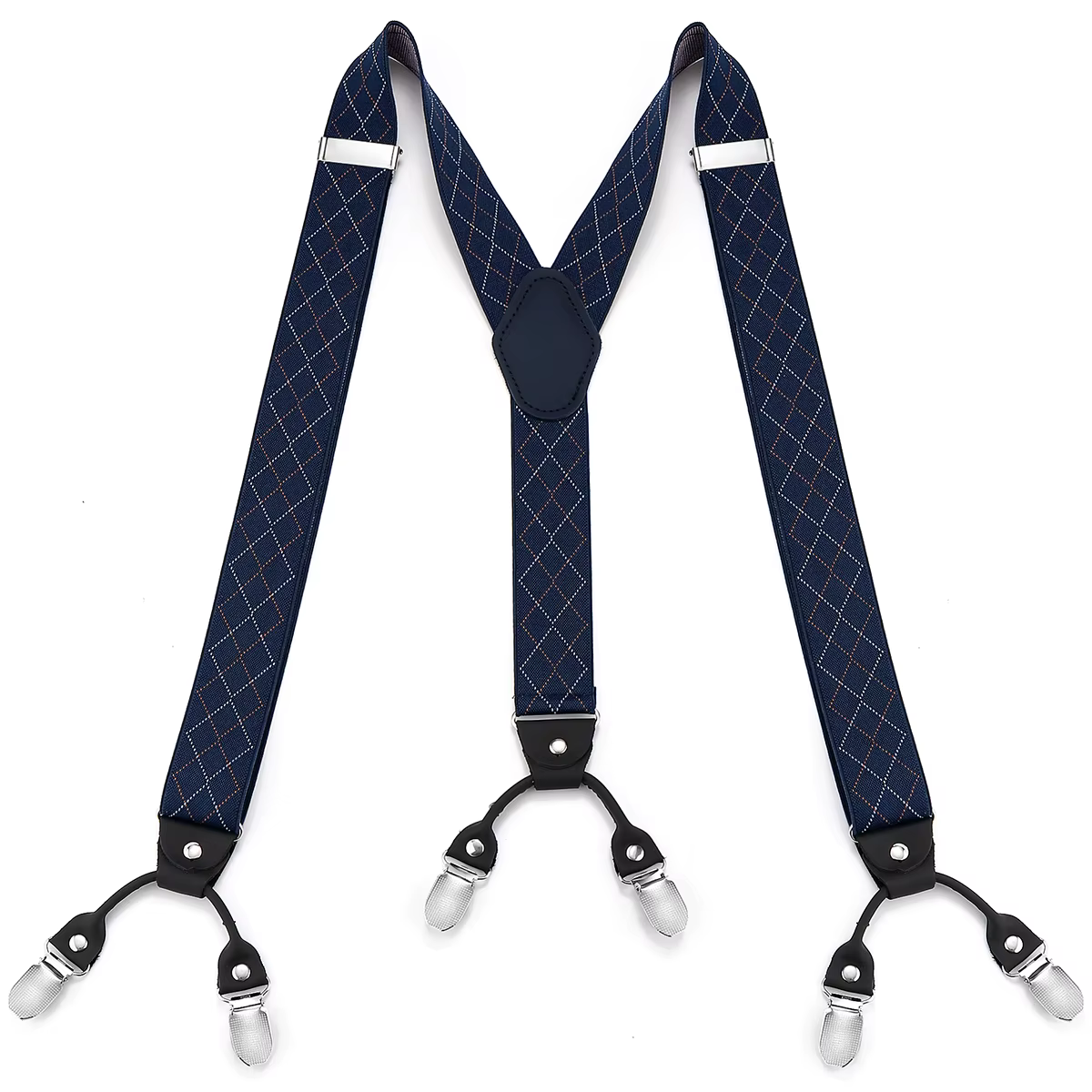 Style britannique rétro à carreaux bleu marine, accessoire de pantalon de costume à Six clips pour h