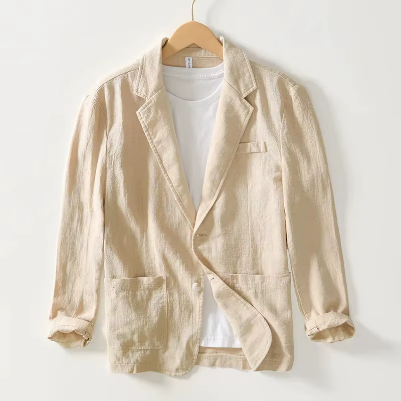 Manteau de costume en coton et lin blanc pour hommes, couleur Pure, Slim, décontracté, Business, ves