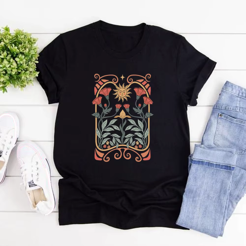 Boho fleurs sauvages t-shirt Boho fleurs t-shirt femmes à manches courtes T-shirts Vintage décontrac