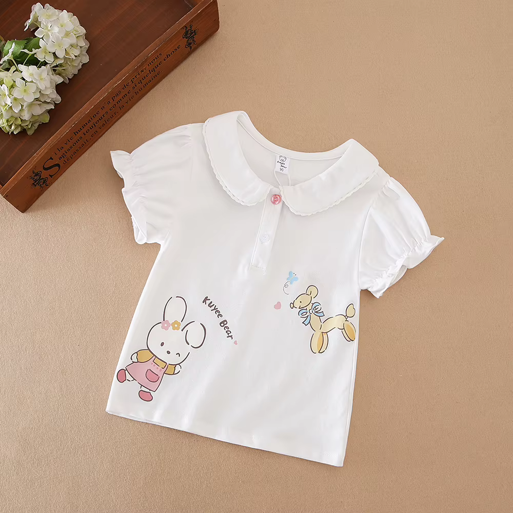 Chemise à manches courtes pour filles, vêtements mignons en coton pour jeunes filles de 2 à 6 ans, n