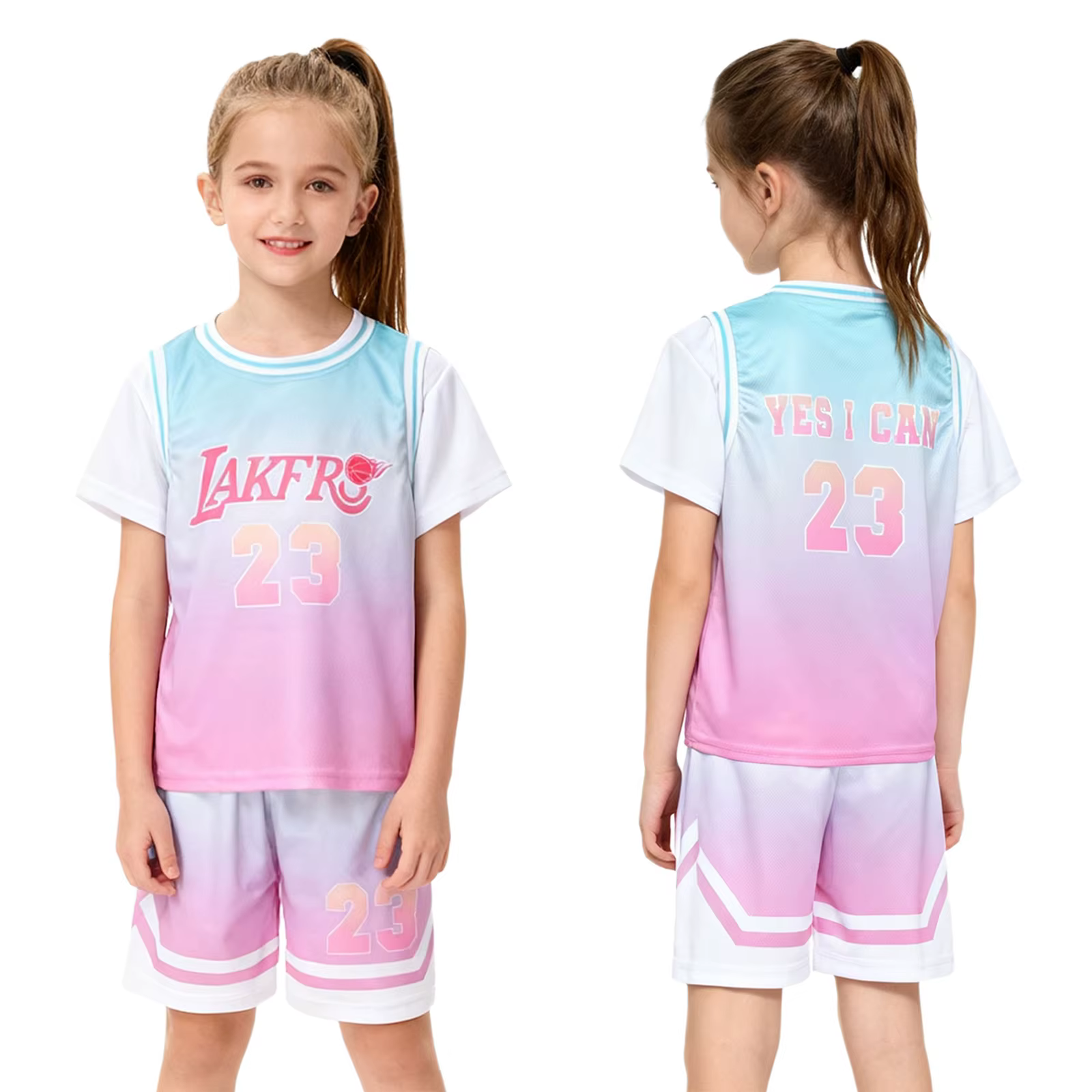 Maillots de basket-ball pour filles, ensemble de sport, t-shirt à manches courtes imprimé avec lettr