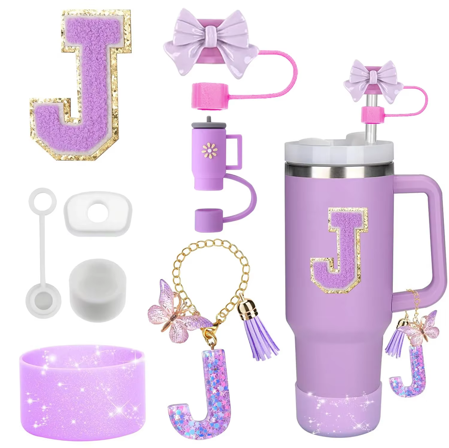 8 pièces ensemble d'accessoires pour Stanley tasse violet 30oz 40oz gobelet Silicone paille Topper c
