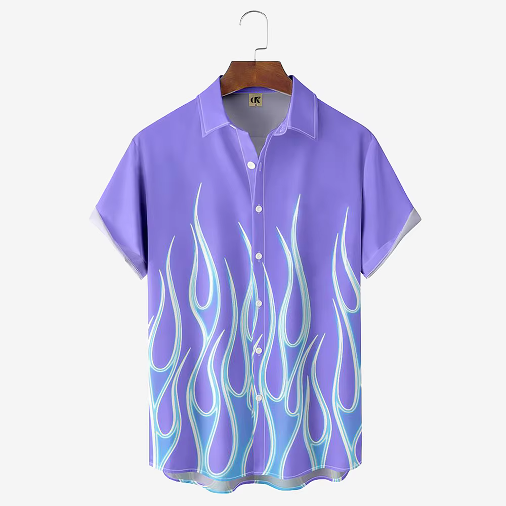 Chemises pour hommes Flame, chemise hawaïenne vintage 3D à motif de flamme rouge, chemise à manches 
