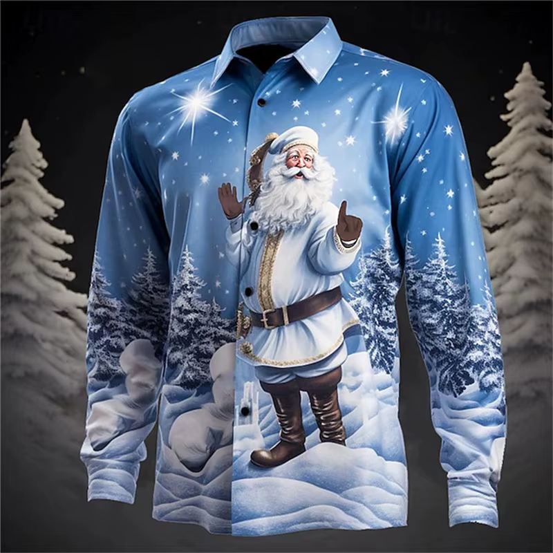 Chemise pour hommes mode thème de noël 3D HD imprimé chemise décontractée à manches longues pour hom