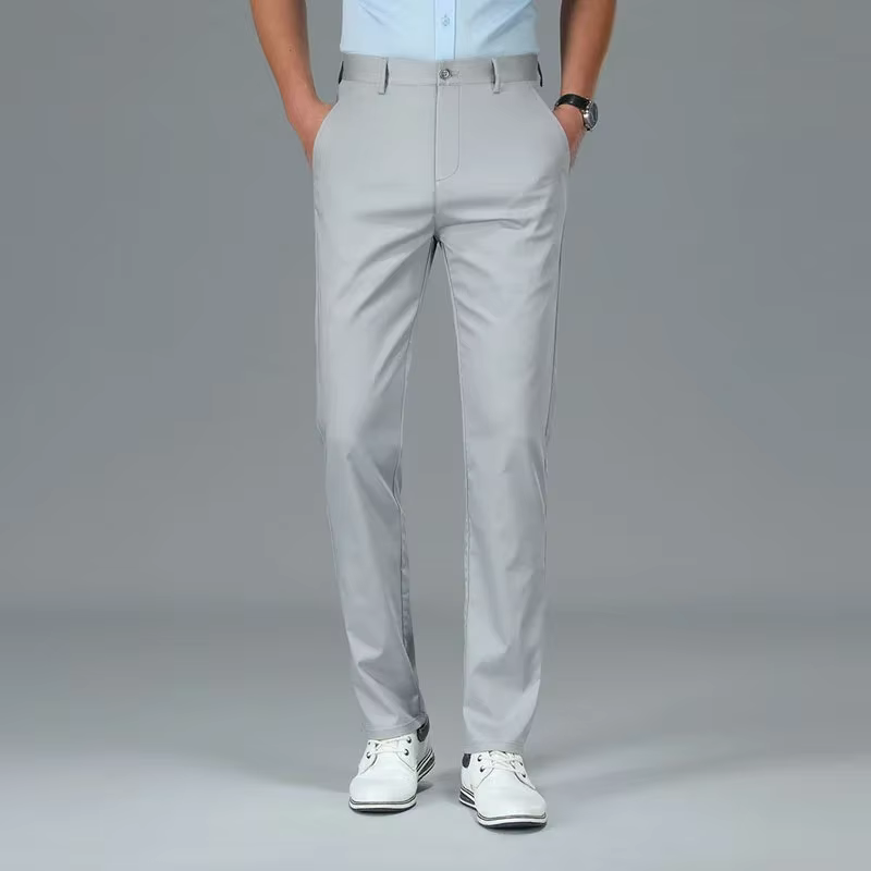 Pantalon décontracté en Fiber de bambou pour hommes, couleur unie, loisirs, droit, costume formel d'