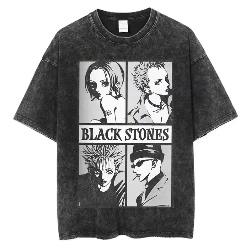 T-shirt vintage délavé Oosaki Nana Anime, style Harajuku Punk, streetwear unisexe, coupe ample, été,