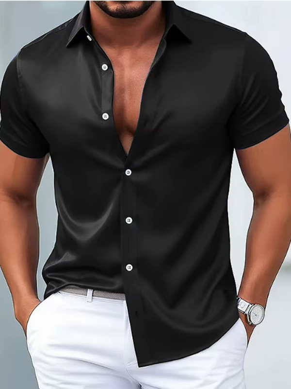 Chemise d'été, chemise blanche brillante pour homme, sans repassage, résistante aux plis, en soie gl