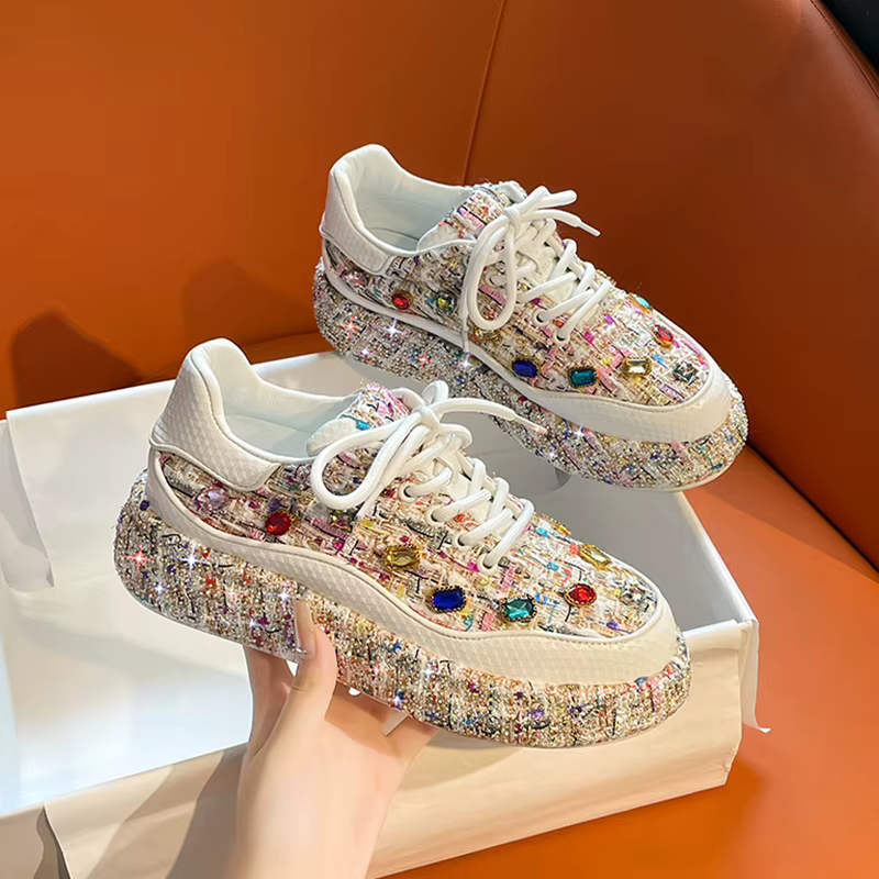 Baskets de créateur pour femmes 2025 nouveau printemps brillant strass femmes vulcaniser chaussures 
