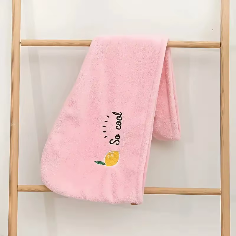 Bonnet pour cheveux secs en velours corail avec broderie, serviette triangulaire absorbante pour fem