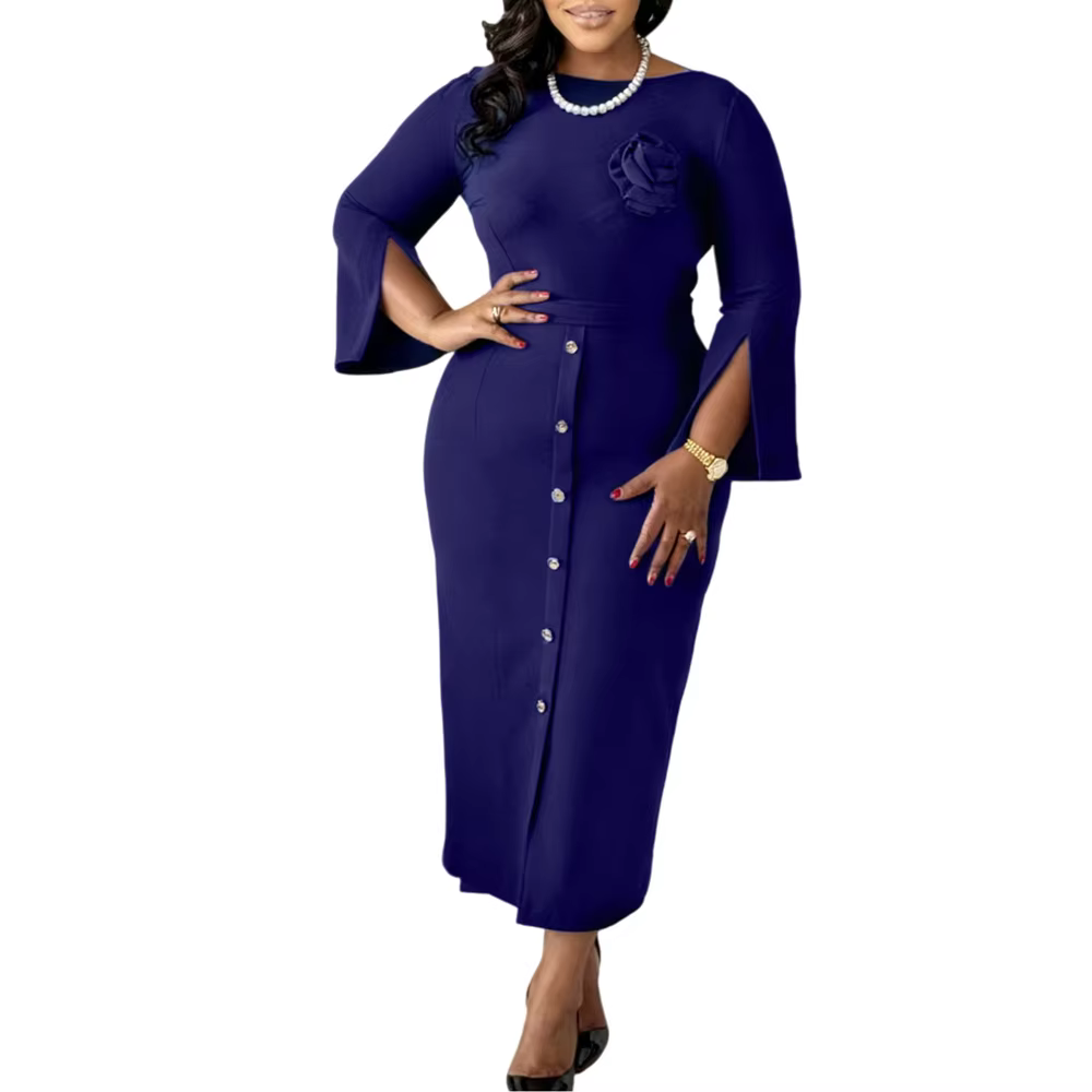 Robe midi chic de style africain, élégante, style moyen-oriental pour femme, automne-hiver, manches 
