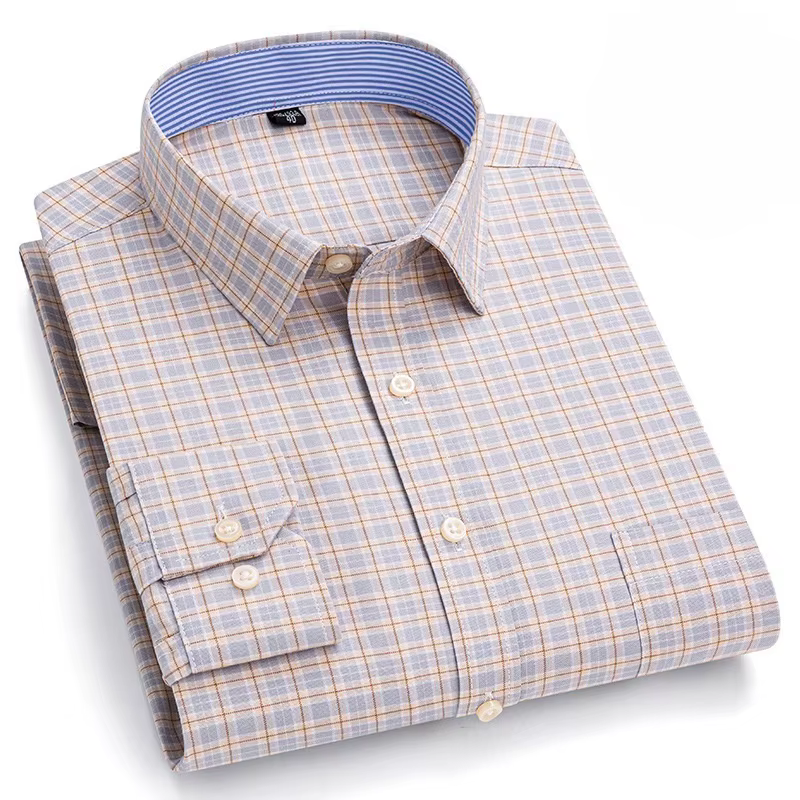 Chemises Oxford à manches longues pour hommes, 100% coton, décontractées, à carreaux, douces, coupe 