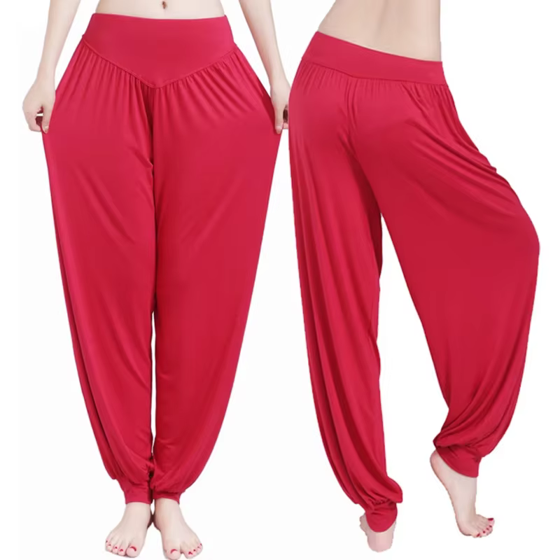 Femmes sarouel décontracté ample coton solide taille élastique pantalon à jambes larges grande taill