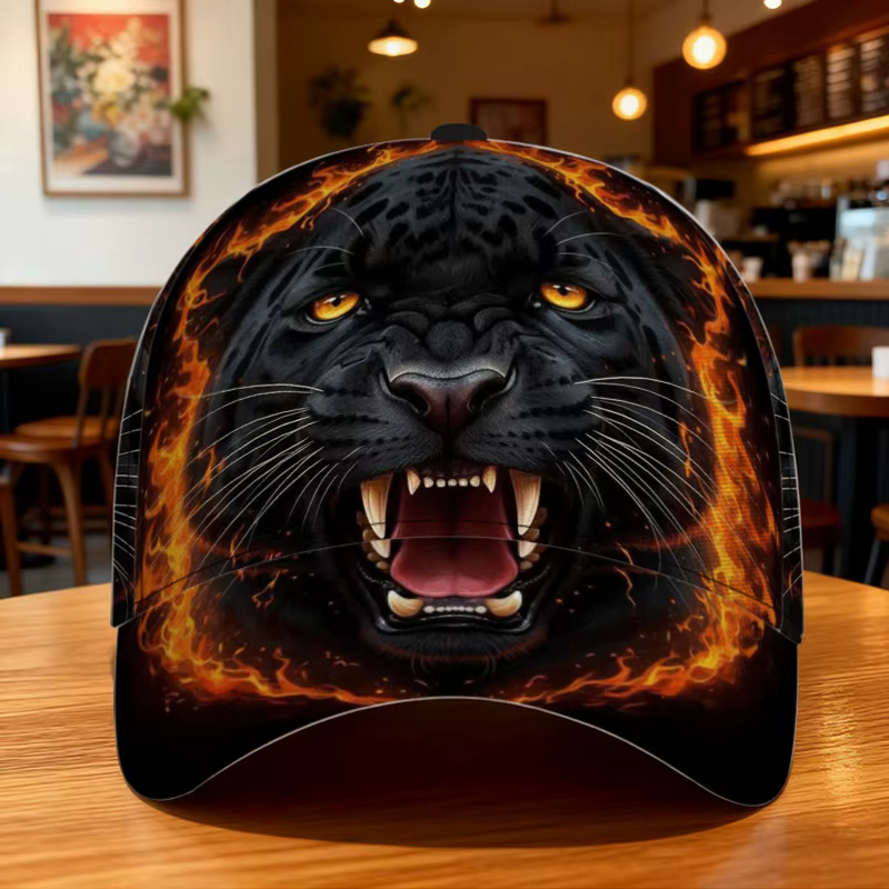Casquette de baseball classique avec imprimé Fierce Panther in Flames, chapeau décontracté réglable 