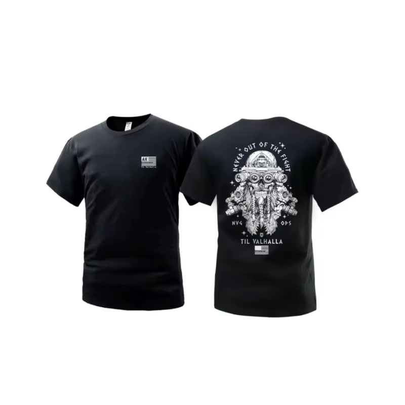 T-Shirt à manches courtes pour hommes, en coton, avec ventilateur militaire tactique, col ras du cou