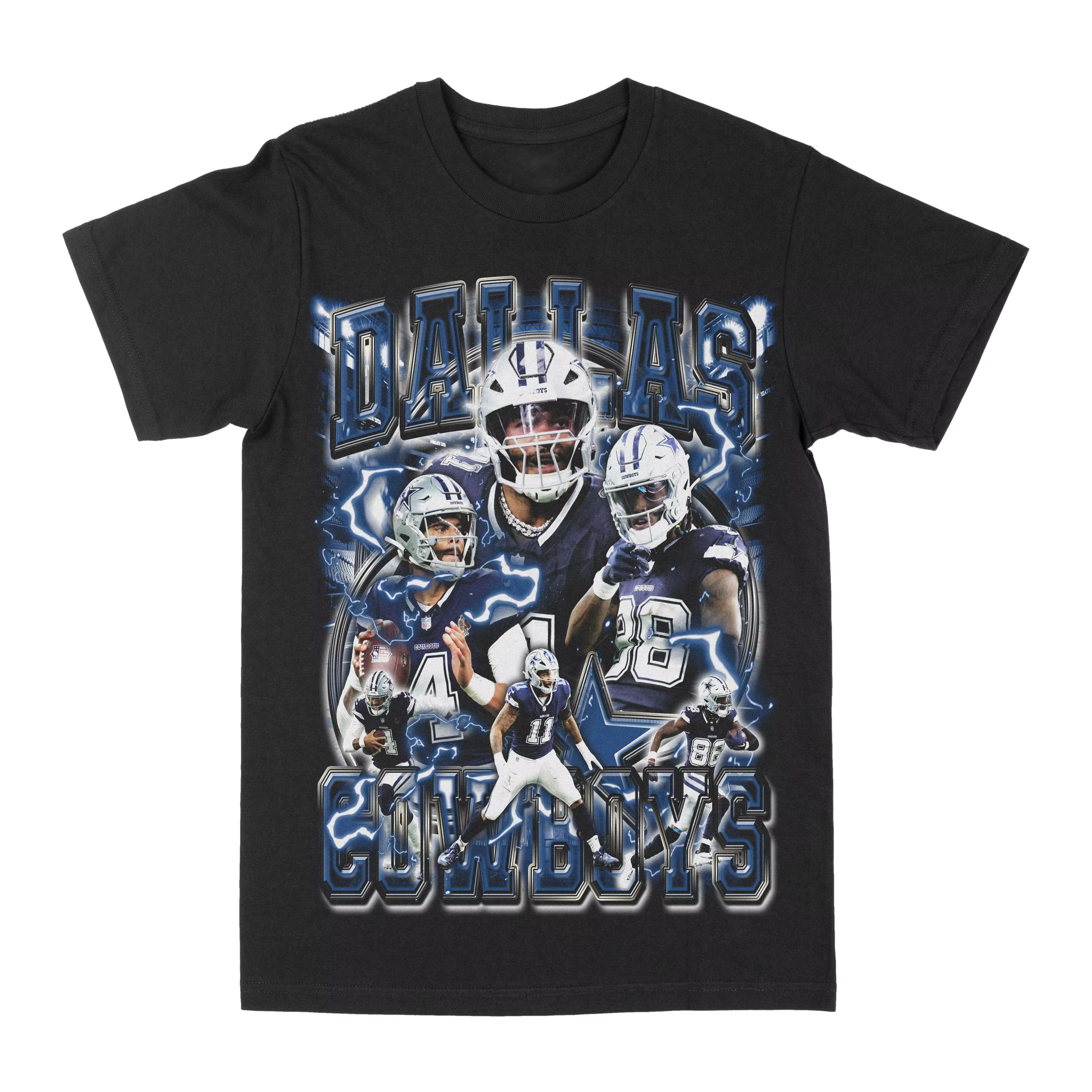 Dallas Cowboys T-shirt en coton noir pour hommes, style sport vintage rétro