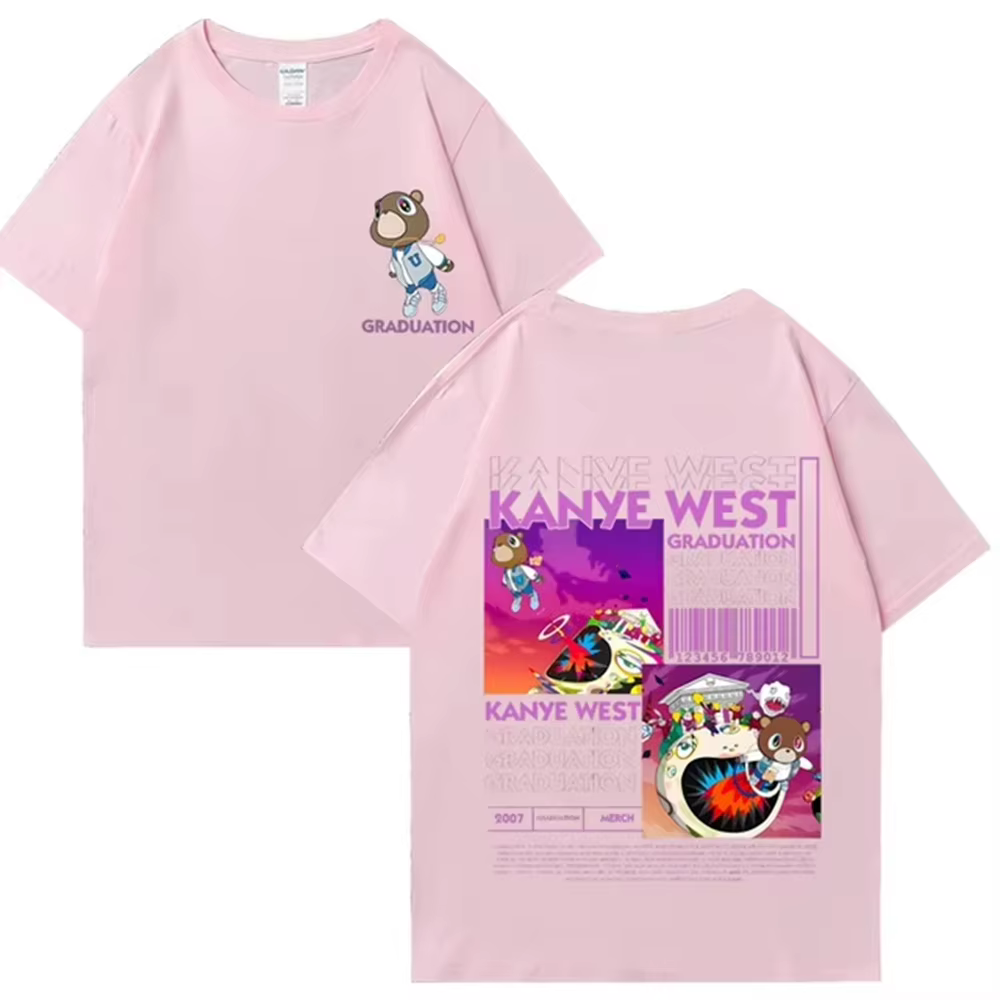 T-shirt imprimé double face Kanye West Graduation Bear pour hommes et femmes, mode Hip Hop, hauts co