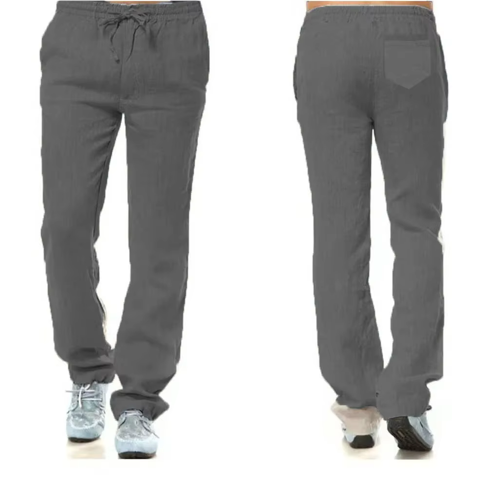 Pantalon en coton et lin pour homme, respirant, couleur unie, Fitness, Streetwear, dos avec poche, n