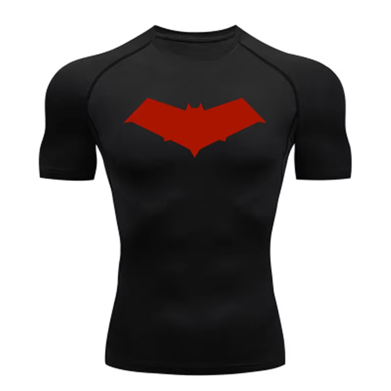 Été décontracté course Compression T-Shirt hommes hauts chauve-souris imprimé séchage rapide Fitness