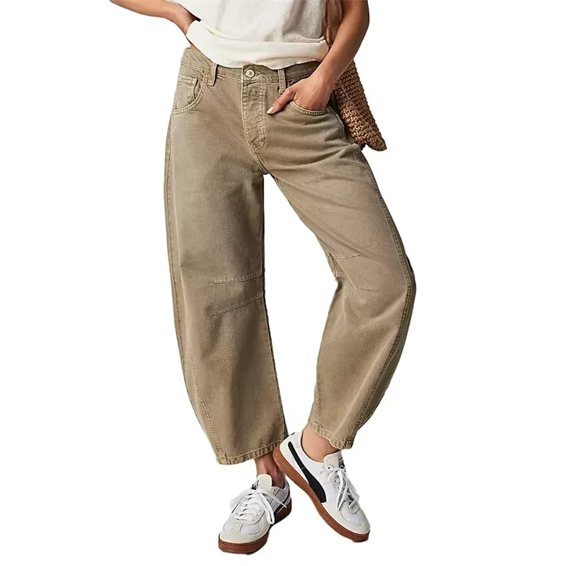 Jean court décontracté pour femme, jean baggy taille basse, jean effilé, jambe large, monochrome, es