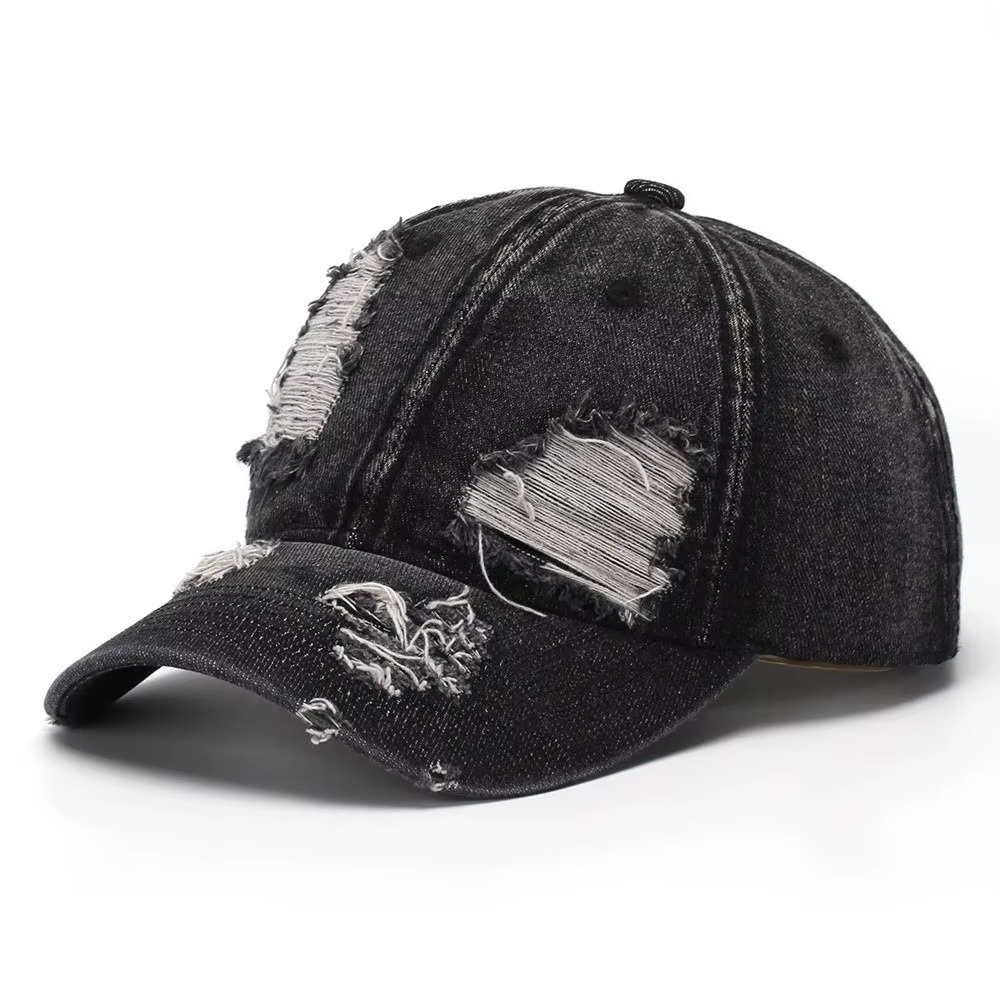 Casquette de baseball en jean délavé et déchiré style rétro, casquette souple à visière courbée effe