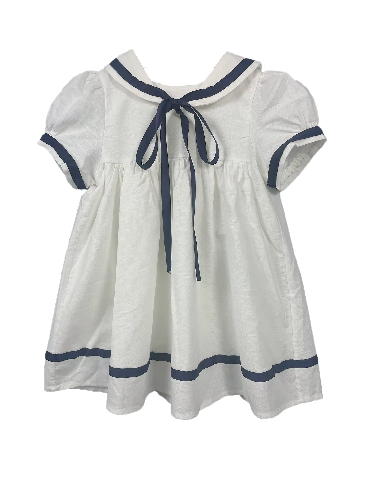 Tissu d'été ajustable Brother bleu marine, en lin et coton blanc, avec ruban noir, confortable et re