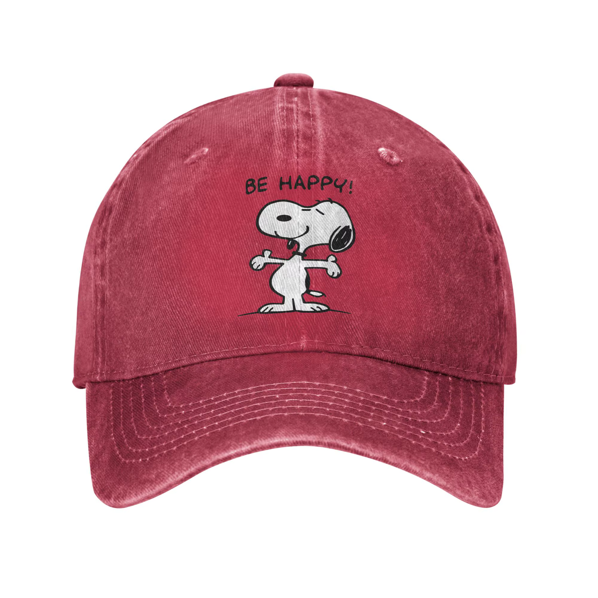 Casquettes de baseball Snoopy Be Happy, casquette snapback en denim délavé tendance, pour hommes et 